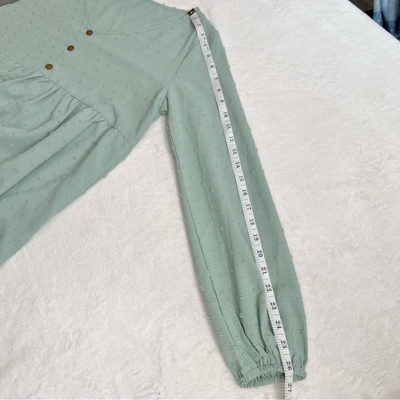 SHEIN Swiss Dot Button Detail Latern Sleeve Peplum Blouse Mint Green size Small - Picture 7 of 11
